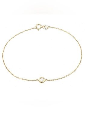 14K Real Yellow Gold Classic Round Bezel Diamond Bracelet 7″